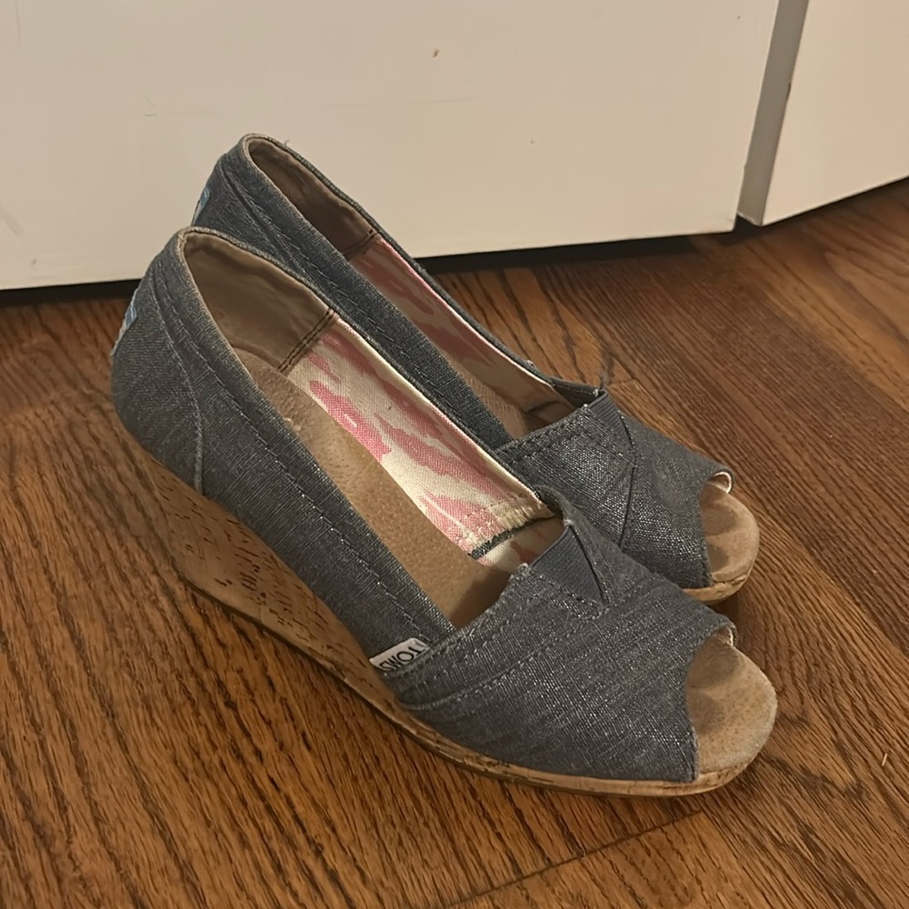 Toms Blue Denim Wedge Espadrilles